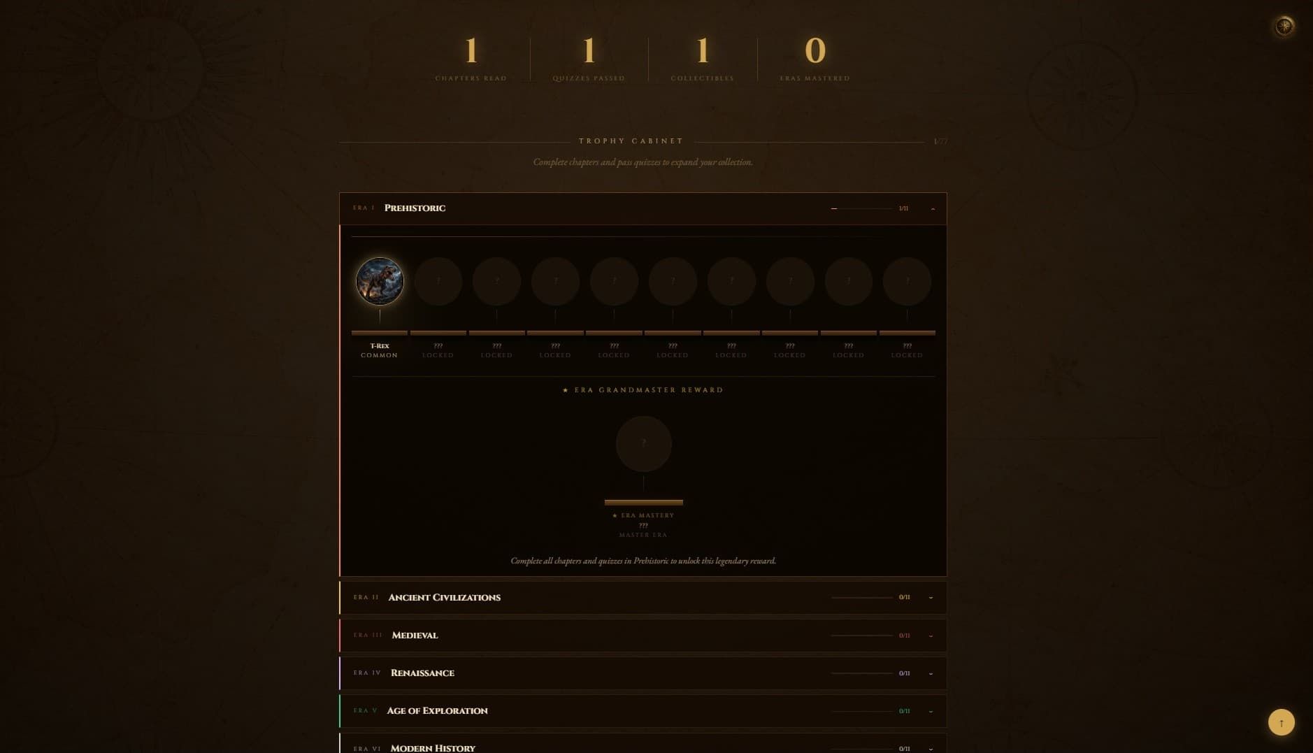 Trophy cabinet for the Prehistoric era with the first collectable unlocked